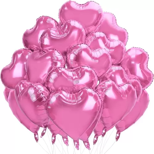 Moukiween 25 Pieces Pink Heart Balloons, 18 inch Heart Shaped Foil Balloons for Valentines Day, Wedding, Engagement Decoration, Birthday Party (Pink)