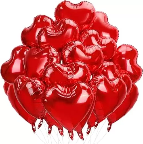 Moukiween 25 Pieces Red Heart Balloons, 18 inch Heart Shaped Foil Balloons for Valentines Day, Wedding, Engagement Decoration, Birthday Party (Red)