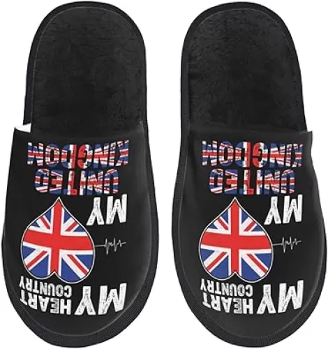 My Heart My Country My United Kingdom Slippers For Women Men Cozy Indoor And Outdoor Slip On Slippers Fuzzy House Shoes