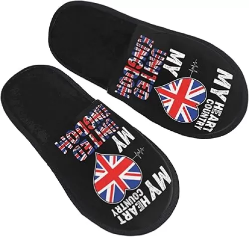 My Heart My Country My United Kingdom Slippers Winter Indoor and Outdoor Slipper Warm Cozy Soft Lightweight House Shoes Fuzzy Slip-On Slipper Large