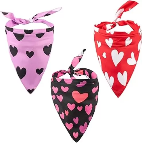 Native Pup Valentine's Day Dog Bandana | 3-Pack | Pink, Red Heart Handkerchief Bandanna (Valentine's Pack 1, Large)