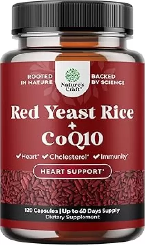 Natures Craft Red Yeast Rice with CoQ10 Supplement - Advanced Healthy Heart Formula for Men & Women - Extra Strength Capsule with 1200 mg per Serving - Vegan & Non-GMO - 120 Count