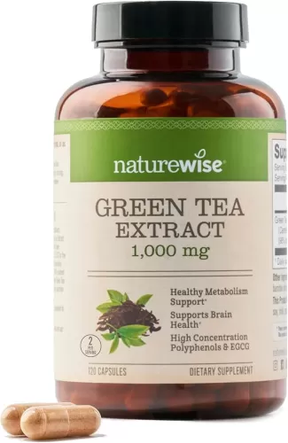 NatureWise Green Tea Extract Capsules 1000 mg - 50% EGCG & 98% Polyphenols - Extra Strength Green Tea Pills - Antioxidants for Heart Health & Energy - Vegan, Non-GMO - 120 Count[90-Day Supply]
