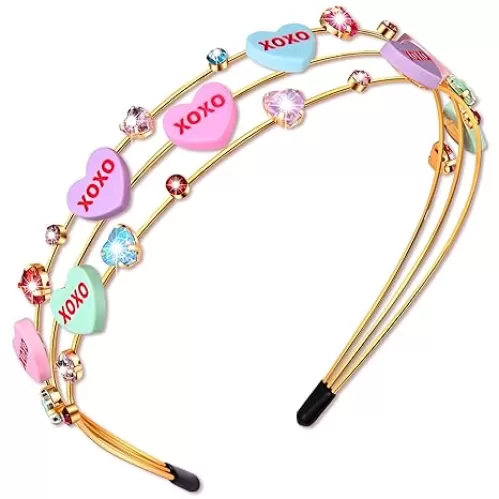 NVENF Valentine’s Day Headbands for Women Conversation Heart Headband Love XOXO Headbands Pink Lollipop Candy Headbands Valentine’s Day Party Gifts (Pattern B)