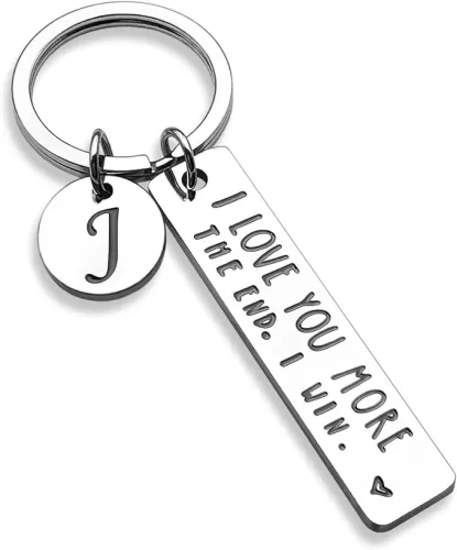 OUMILAN I Love You More The End I Win Keychain with 26 Letters for Boyfriend Girlfriend Couple Bithday Valentines Day Gifts