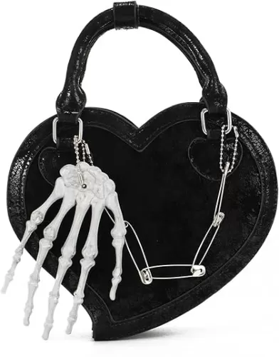 Oweisong Halloween Gothic Purse for Women Cut Heart Shaped Shoulder Bag Devil Handbag Skull Crossbody Bag