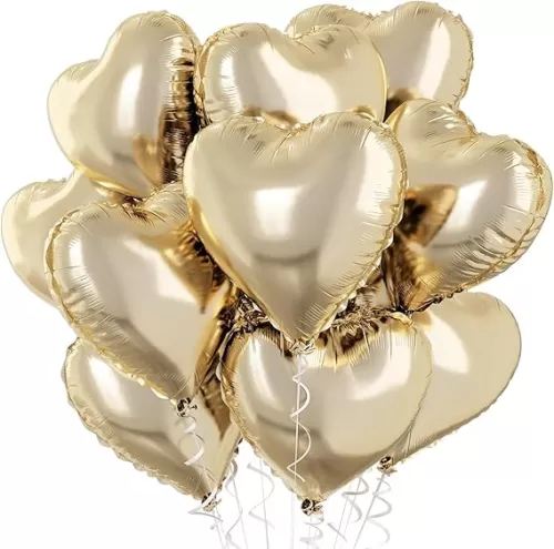 Pastel Gold Heart Balloons, 18 Inch 10 Pcs Light Yellow Foil Heart Balloons Pastel Yellow Heart Shape Mylar Balloons Pastel Gold Party Balloons for Birthday Wedding Baby Party Valentines
