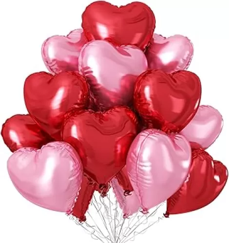 Pink Red Heart Balloons, 12Pcs 18 Inch Light Pink Foil Love Heart Shaped Balloons for Valentines Day Birthday Wedding Engagement Anniversary Party Graduation Baby Shower Decorations