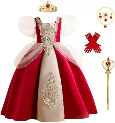 Princess Queen of Hearts Costume for Girls Christmas Halloween Cosplay Dress Birthday Party Outfit with Accessory for 3T-12