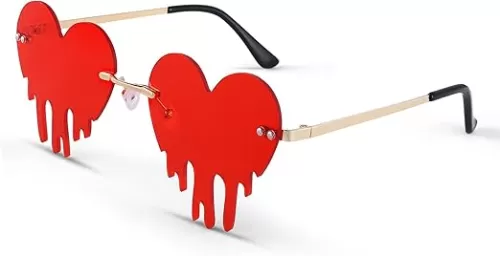 Pro Acme Red Dripping Sunglasses for Women Men Heart Shades Halloween Costume Melting Rimless Party Glasses(Dripping Red)