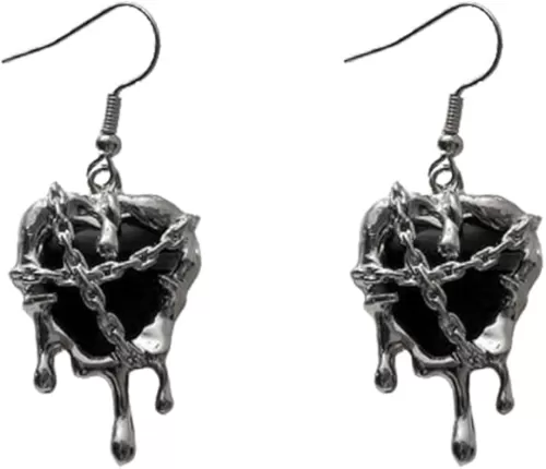 Punk Heart Earrings for Women Y2K Crystal Heart Dangle Earrings Imprison Heart Lava Love Earrings Hypoallergenic Chain Aesthetic Earrings Gothic Jewelry Gifts