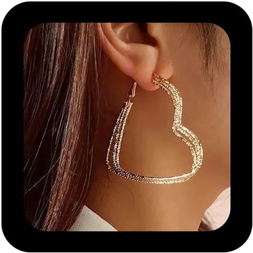 Punk Large Heart Hoop Earrings Gold Hollow Heart Hoops Earrings Big Heart Shape Hoop Earrings Exaggerated Outline Heart Earrings Personalized Geometric Earrings Jewelry for Women