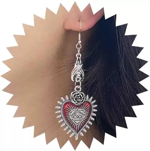 Punk Red Evil Eye Heart Earrings Silver Evil Eye Earrings Boho Enamel Red Heart Drop Earrings Heart Dangle Earrings Jewelry for Women