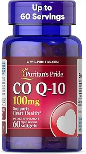 Puritan's Pride Coenzyme CoQ10 100mg, Dietary Supplement for Heart Health, Blood Pressure, Oral Gum Health, and Healthy Aging Support, 60 Servings, Rapid Release Softgels