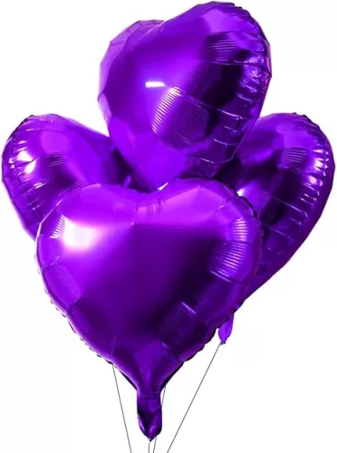 Purple Heart Foil Mylar Balloons - Valentines Day Party Metallic Heart Shaped Balloons Foil Wedding Bachelorette Women Birthday Party Favors Heart Mylar Balloons Decorations, 30pc