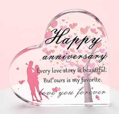 QINJIEJIE Acrylic Heart-Shaped Decorative Sign for Home & Office, 3.9*3.9*0.4" Pink, Love Theme, Tabletop Mount