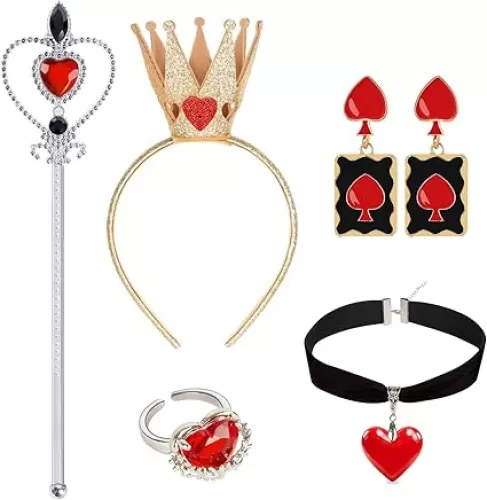 Queen of Hearts Costume Accessories Hearts Necklace Crown Kit for Adult Women Girl Halloween Birthday Party Dress Up