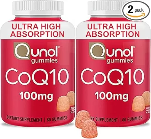 Qunol CoQ10 Gummies, CoQ10 100mg, Delicious Gummy Supplements, Helps Support Heart Health, Vegan, Gluten Free, Ultra High Absorption, 2 Month Supply (60 Count, Pack of 2)