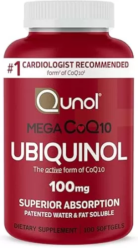 Qunol Mega Ubiquinol 100mg CoQ10, Superior Absorption, Patented Water and Fat Soluble Natural Supplement Form of Coenzyme Q10, Antioxidant for Heart Health, 100 Count Softgels