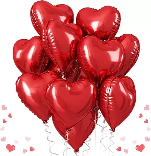 Red Heart Balloons, 18 Inch Red Heart Foil Balloon Helium, 10Pcs Large Ruby Heart Shape Foil Balloons for Valentines Day Girls Women Birthday Wedding Baby Shower Anniversary Retirement Mother Day