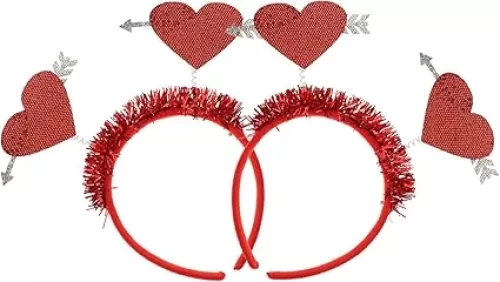 Red Heart Headband 2pcs Valentines Day Headband Sequin Heart Headpiece Boppers Hoop for New Year Wedding Birthday Valentine Party