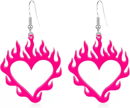 Red Light weight Halloween Acrylic Vavhoo Flame Heart Dangle Earrings Unique Charm Hollow Out Flame Love Heart Earrings for Women Friends Jewelry Gifts Punk