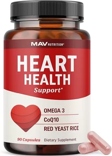 Red Yeast Rice with CoQ10 + Omega 3 for Healthy Cholesterol Support | 1200mg | Heart Health Support | Red Yeast Rice 1200 mg. Capsules | Non-GMO, Gluten-Free | Heart Health Supplements | 90 Ct