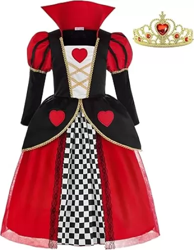 ReliBeauty Red Hearts Girls Costume Queen Dress for Kids Girls with Crown