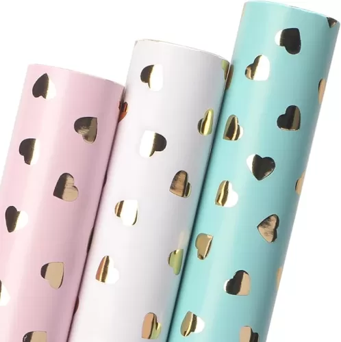 Ribbli Birthday Wrapping Paper Heart Foil Mini Roll Gift Wrap for Women Girls Anniversary Mother