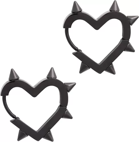 Sacina Huggie Hoop Spike Heart Earrings, Gothic Punk Grunge Emo Y2k Earrings, Goth Jewelry, Christmas Jewelry Gift For Women