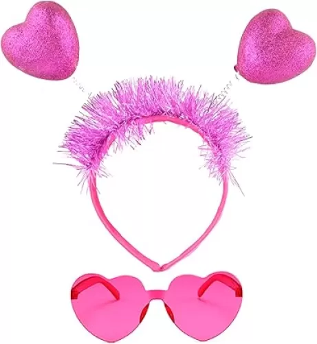 Sequin Love Heart Boppers Headbands Heart Sunglasses, Perfect Hair Accessories for Wedding Birthday (Hot Pink, One Size)
