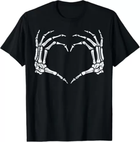 Skeleton Hands Heart Sign Retro Halloween Costume Women Girl T-Shirt