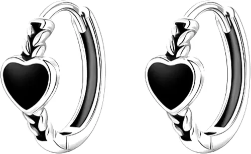 Small Black Heart Hoop Earrings Punk Retro Silver Minimalist Cartilage Heart Round Huggie Hoops Earrings Cute Statement Earring Jewelry Gifts for Women