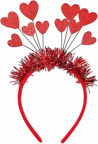 Soochat Heart Headband Red Glitter Love-shaped Head Boppers for Valentines Day Wedding Birthday Party Supplies