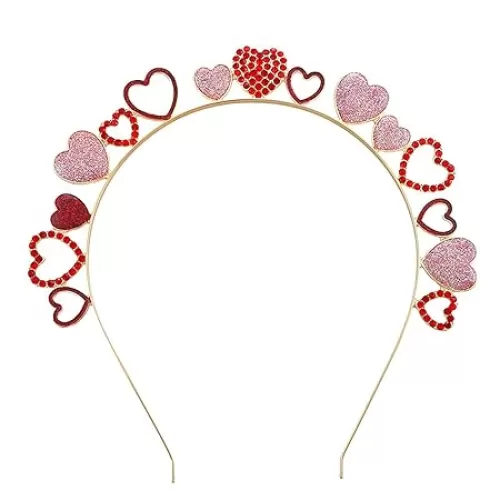 Soochat Valentine's Day Heart Headbands Glitter Rhinestone Heart Hair Hoop Hairband Love Heart Tiara Hair Accessory for Women Gifts