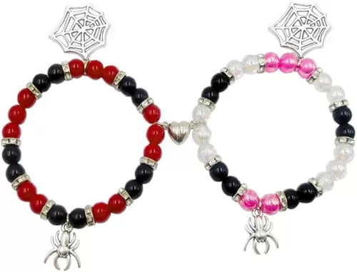 Spider Matching Beads Bracelets for Women Red Heart Energy Stone Spider Web Bracelet Relationship Promise for Best Friends Couple Halloween Jewelry Gifts