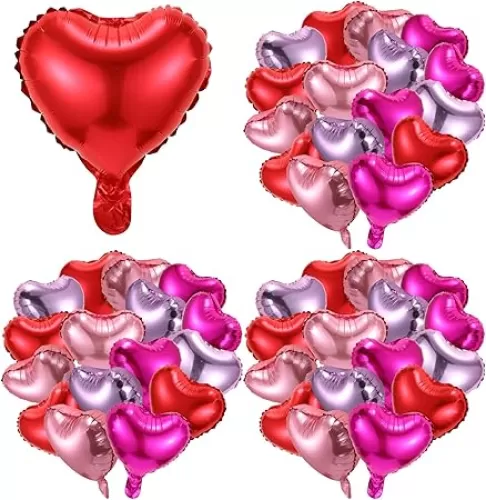 Supervitae 100 Pcs Valentine's Day Foil Heart Shaped Balloons 10 Inch Red Pink Heart Balloons for Wedding Birthday Engagement Valentine's Day Party Decoration