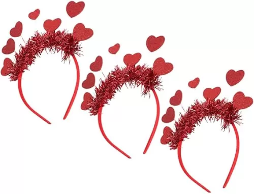 SUPVOX 3pcs Heart Sequin Headband Pink Love Shaped Hair Band for Valentines Day Glitter Party Headwear