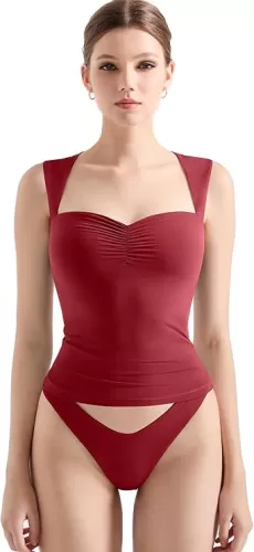 SUUKSESS Women Sweetheart V Neck Backless Tank Tops Double Lined Going Out Crop Tops