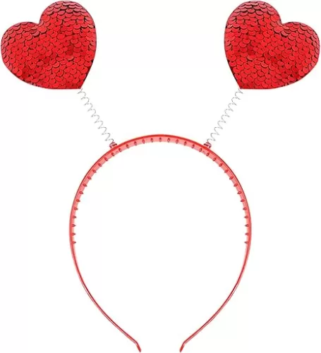 TERSE Heart Headband for Women Girls Sequins Hearts shaped headband Red Cute Heart Head Boppers Halloween Valentines Day Props Party Wedding Holiday Costume Hair Accessories