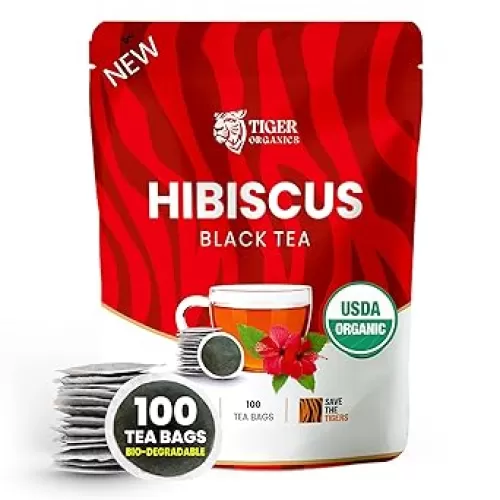 Tiger Organics, Hibiscus Black Tea - 100 Biodegradable Teabags | Improves Heart Health & Boosts Immunity | Essential After-dinner Sip