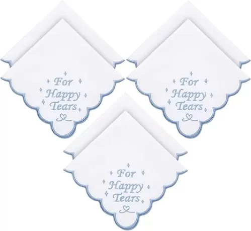 Tioncy 6 Pcs Wedding Handkerchiefs 12 Inch Bride Embroidered Handkerchiefs Something Blue Cotton Hankies Gifts for Wedding