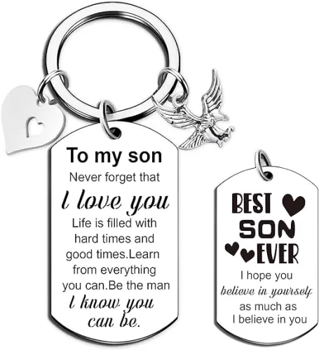 To My Son Inspirational Keychain - Motivational I Love You Eagle Heart Pendant Keychains from Mom Dad Parents for Adult Teen Boys Back To School Birthday Graduation Christmas Anniversary