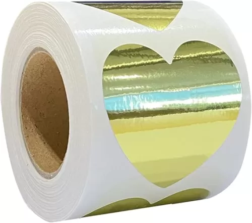 Top label Metallic Gold Heart Shaped Label Stickers, 2 inch Foil Self-Adhesive Sealing Heart Labels，500 Pcs