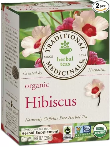 Traditional Medicinals Organic Hibiscus Herbal Tea, Supports Heart Health, (Pack of 1) - 16 Tea Bags