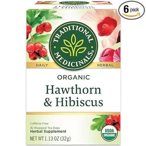 Traditional Medicinals Tea, Organic Hawthorn & Hibiscus, Promotes Heart Health, 16 Tea Bags