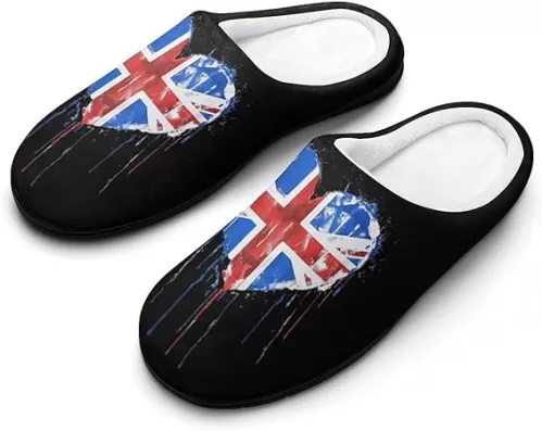 United Kingdom UK Flag Heart Women's Cotton Slippers Washable Home Slippers Winter Warm Shoes in Outdoor and Indoor