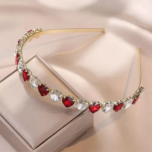 Valentines Headband Rhinestone Heart Hair Bands Red White Heart Headbands Valentines Hair Accessories for Women Girls