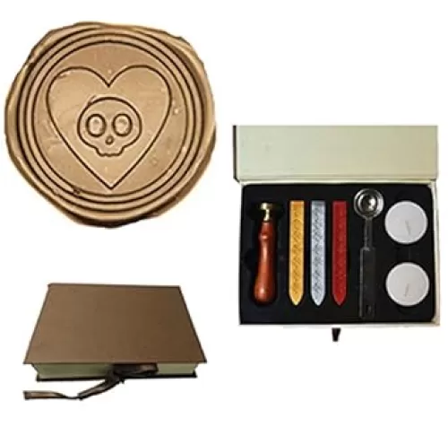 Vintage Cute Skull in Heart Skeleton Halloween Wedding Invitation Custom Wax Seal Sealing Stamp Sticks Spoon Gift Box Set Kit