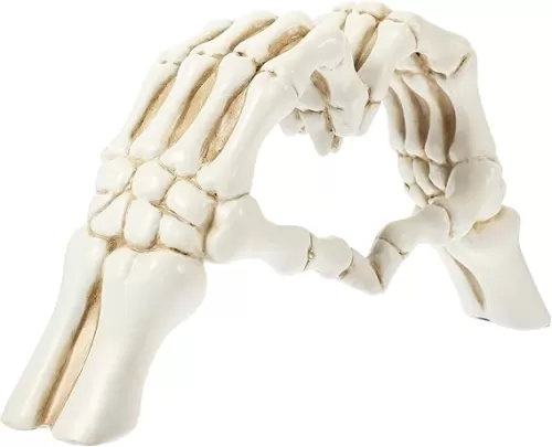 VOSAREA Skeleton Heart Hand Statue Halloween Heart Hand Figurine Resin Heart Hand Sculpture Finger Sculpture Abstract Art Sculpture for Hallween Christmas Home Office Table Shelf Ornament